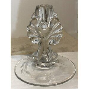 New Martinsville Candlestick Holder Single Etched Floral Base Design 5.25"